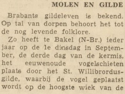 Vogelschieten in Bakel in de krant, 8 augustus 1962 (bron: Nieuwe Tilburgsche Courant via Delpher)